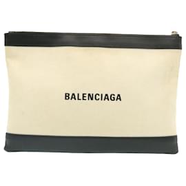 Balenciaga-Pochete Balenciaga em lona e couro marinho pequena-Bege