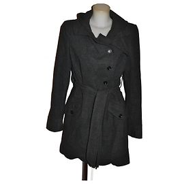 Pinko Grey Coat with Belt Black Grey