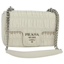 Prada Chain Flap Shoulder Bag Nappa Gaufre Small White