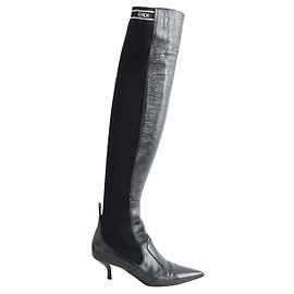 Fendi Black leather thigh-high boots Black