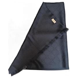 Gucci-Chale Gucci em jacquard de lã e seda GG.-Preto