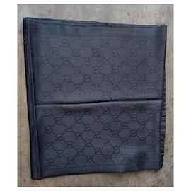 Gucci-Chale Gucci em jacquard de lã e seda GG.-Preto