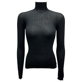 Pull col roulé en cachemire et soie noir à côtes fines Christian Dior Noir
