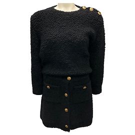 Conjunto de duas peças em lã e mohair preto 2023 da Prada: suéter e saia mini Preto
