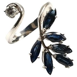 Autre Marque Anel de Ouro Branco com Safiras e Diamante Azul
