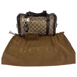 Bolsa Gucci de lona e couro marrom287 Marrom