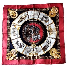 Bufanda de seda caballos de carruaje Hermès Roja