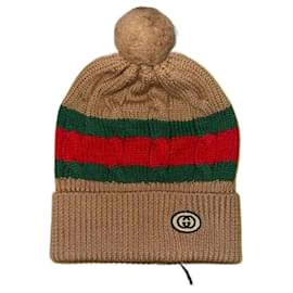 Gucci-Gorro de lã preto Gucci com faixa Web verde e vermelha-Preto,Vermelho,Verde