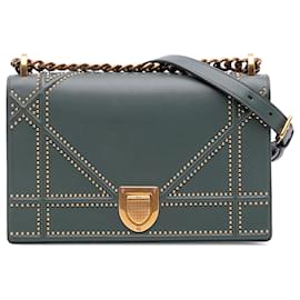 Dior-Dior Green Medium Studded Lambskin Diorama Flap-Green