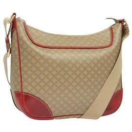 Céline Bolsa de Ombro Macadam Vintage Celine em Lona e Couro Bege