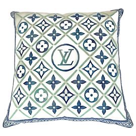 Cojín de algodón Monogram Louis Vuitton Blanco Azul