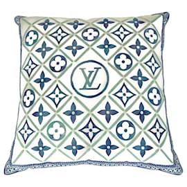 Almofada de algodão Monogram Louis Vuitton Branco Azul