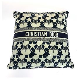 Christian Dior Navy and White Canvas Cushion White Navy blue