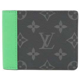 Louis Vuitton Monogram Eclipse Slender Bill Geldbörse Schwarz Grün