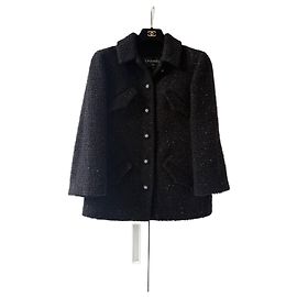 Chanel Black Tweed 3/4 Sleeve Jacket Black