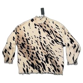 Pullover R13 Oversized de Algodão Preto Bege Preto Bege