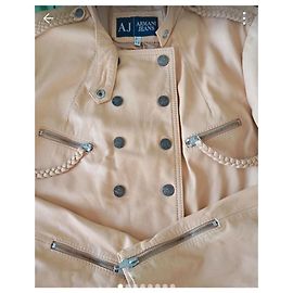 Giorgio Armani Leather Biker Jacket Beige Beige