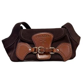 Bolsa Prada BR3021 de Camurça e Couro Marrom Marrom