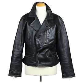 Diesel Lady Cuir Vintage 80s German Motorcycle Biker Double Breasted Buttoned Cowhide Leather Jacket Black