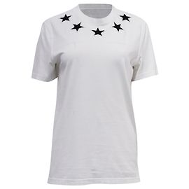 Camiseta de algodón blanco bordada con estrellas Givenchy Blanco Crudo