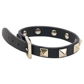 Valentino Garavani Valentino Rockstuds Leather Bracelet Black