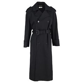 Trench coat duplo abotoado com cinto em algodão preto da Saint Laurent Preto