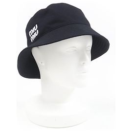 Miu Miu Chapéu bucket de algodão com bordado de logo MIUMIU Preto