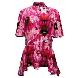 Blusa asimétrica de seda rosa con estampado floral Alexander Mcqueen Castaño Rosa