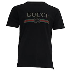 Gucci-Gucci Distressed Logo-Print T-Shirt in Black Cotton-Black