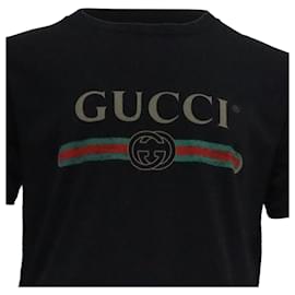 Gucci-Gucci Distressed Logo-Print T-Shirt in Black Cotton-Black
