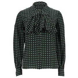 Céline Celine Bluse aus grüner Seide mit Polka-Dot-Print und Knöpfen Grün