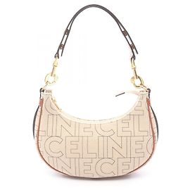 Céline Bolsa de Ombro Média em Lona e Couro Celine AVA Marrom Bege