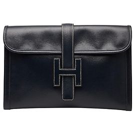 Bolsa clutch JigePM em couro box da Hermès Azul
