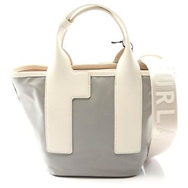 Bolsa Tote de Nylon e Couro Furla PIUMA S Cinza