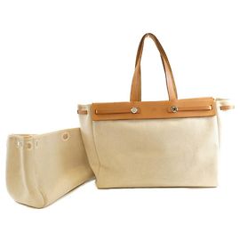 Borsa Herbag Cabas Toile Ash di Hermès Marrone Beige