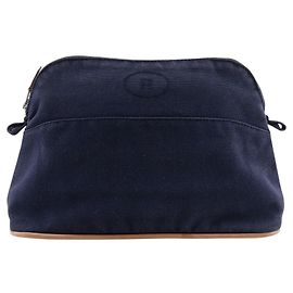 Hermès Hermes Bolide Pouch Cotton Canvas Pouch Blue