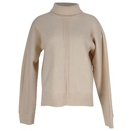 Jil Sander Knitted Mock-neck Open Back Sweater in Cream Wool White Cream