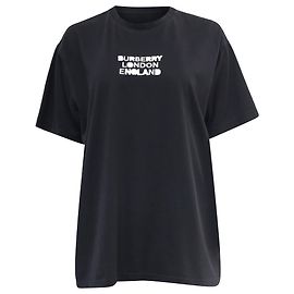 Camiseta de algodón negro con logo bordado de Burberry Negro