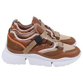 Baskets basses Chloé Sonnie en cuir et daim marron Marron