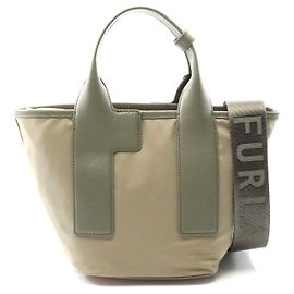Bolsa Tote de Nylon e Couro Furla PIUMA S Marrom Bege