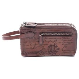 Berluti Leather TIRIWA Calligraphy Clutch Bag Brown