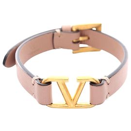 Valentino Garavani Valentino V Logo Leather Bracelet Gold Golden Metallic