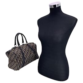 Dior-Christian Vintage Blue Logo Oblique Canvas Boston Bag-Blue