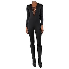 Acne Black satin lace-up catsuit - size S Black