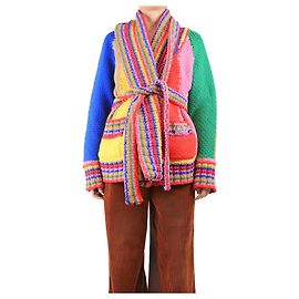 Emilio Pucci Farbiger, dicker Wollcardigan mit Gürtel - Größe L Mehrfarben