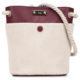 Borsa a secchiello Chloé Key beige e rosso scuro in pelle e lino Beige Bordò