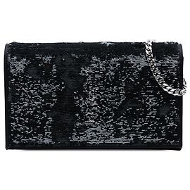 Portefeuille Kate Monogram en sequins noirs Saint Laurent avec chaîne Noir