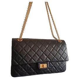 Chanel 2.55 Black Lambskin Handbag Gold Hardware Black