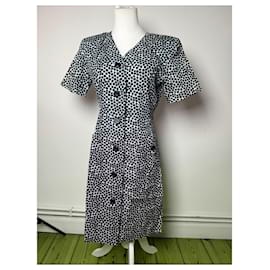 Saint Laurent-Vintage Yves Saint Laurent Polkadot Dress Blue black 38M-Black