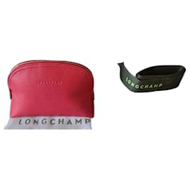 Longchamp Red Leather Toiletry Bag Red